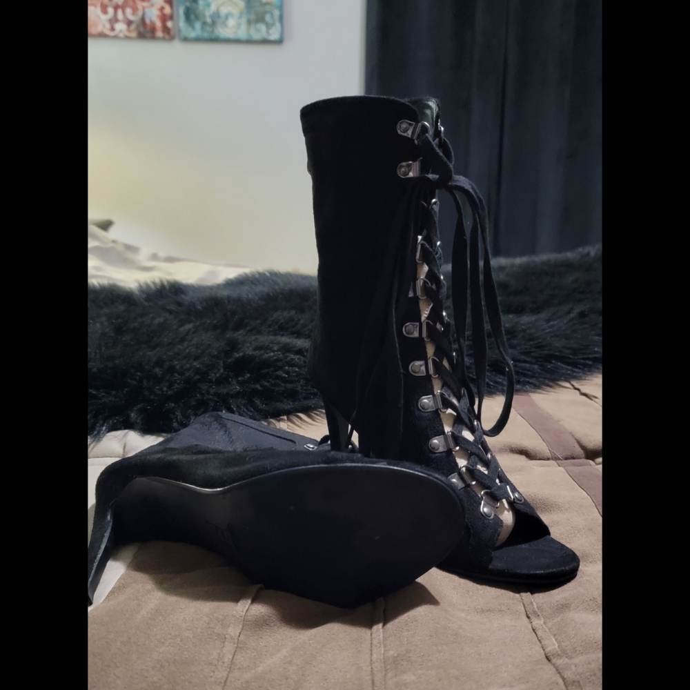Peep toe lace up heels